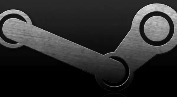 Metaliczne logo Steam na czarnym tle. Platforma powstała w 2003 roku, rewolucjonizując cyfrową dystrybucję gier.