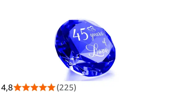 Un cristallo blu inciso con "45 years of Love", un regalo perfetto per celebrare 45 anni di matrimonio.