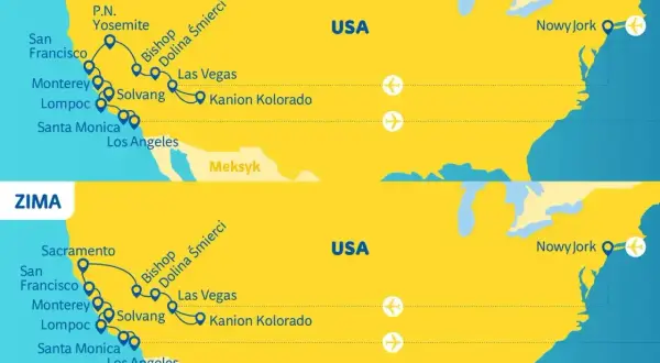 Trasy podróży po USA latem i zimą, od wybrzeża do Nowego Jorku. Zastanawiasz się, ile kosztuje bilet do USA w dwie strony?