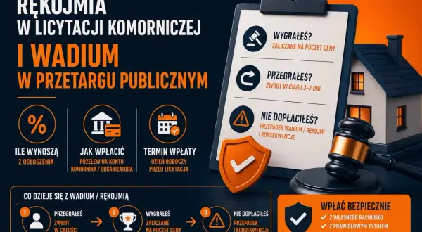 Rękojmia i wadium w przetargu publicznym: jak wpłacić, kiedy zwrot, co gdy nie dopłacisz. Wadium zabezpiecza Twoje uczestnictwo.