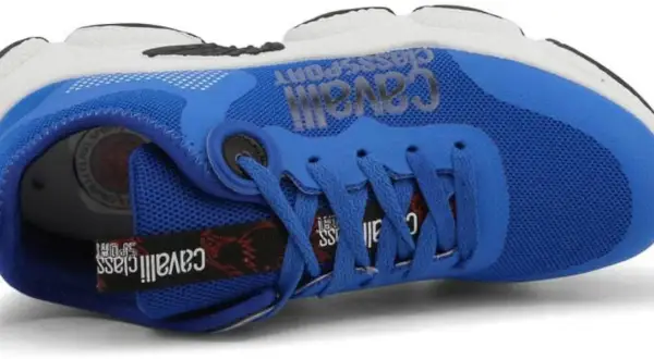 Scarpe sportive blu e bianche da uomo Cavalli Class, perfette per un look casual e dinamico.