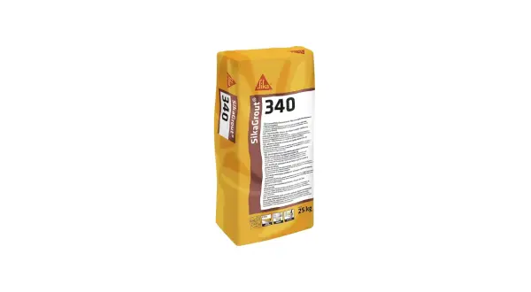 Bolsa de SikaGrout 340, mortero cementicio de alta resistencia y rápido desarrollo, ideal para anclajes y sellados.