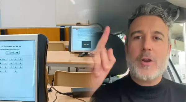 El profesor de la autoescuela sabe si has aprobado. Un hombre con barba gris habla a cámara, con un examen en pantalla al fondo.