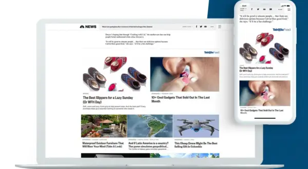 Articoli sponsorizzati su un laptop e uno smartphone, esempio di native marketing per promuovere prodotti.