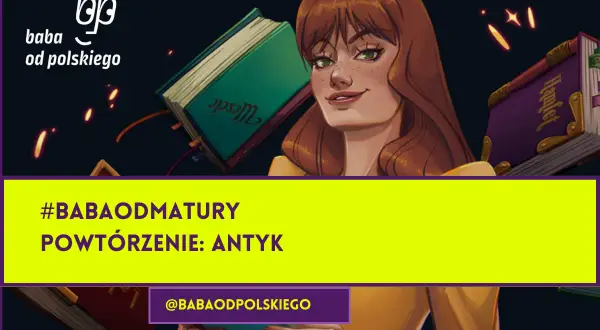 Dziewczyna z rudymi włosami i piegami, obok niej książki, w tym "Hamlet". Temat: bohater tragiczny definicja. #babaodmatury.