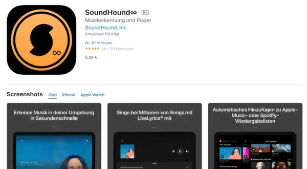 SoundHound: Musik erkennen und abspielen. Die App hilft dir, Songs in Sekunden zu identifizieren und bietet Live-Texte.