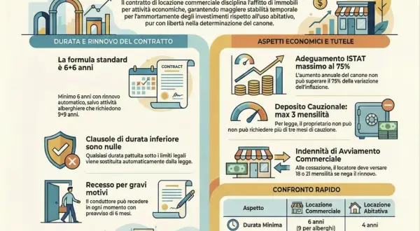 Guida pratica locazione commerciale: durata 6+6 anni, adeguamento ISTAT max 75%. Attenzione all'aumento canone locazione commerciale scadenza contratto.
