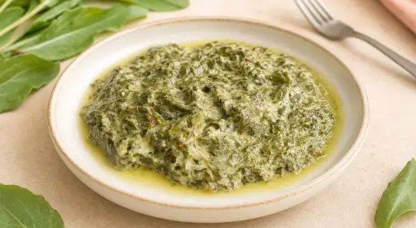 Ein cremiges Gericht aus Sauerampfer, perfekt für frühlingshafte Sauerampfer Rezepte.