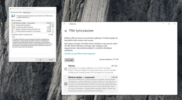 Oczyszczanie dysku Windows: usuń niepotrzebne pliki, jak zwolnić miejsce na dysku. Widoczne okno "Oczyszczanie dysku" i "Pliki tymczasowe".