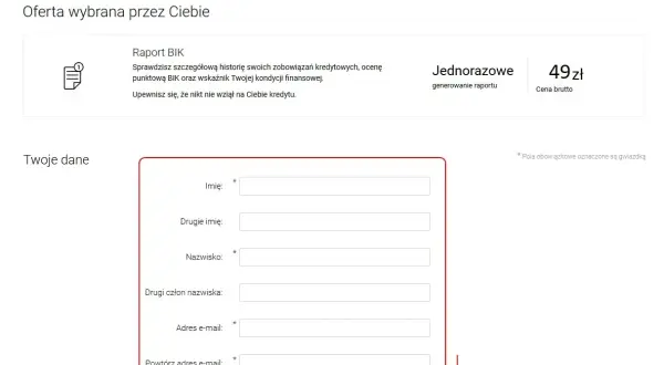 Formularz do wygenerowania raportu BIK. Sprawdź swoją historię kredytową i kondycję finansową. Raport BIK za darmo.