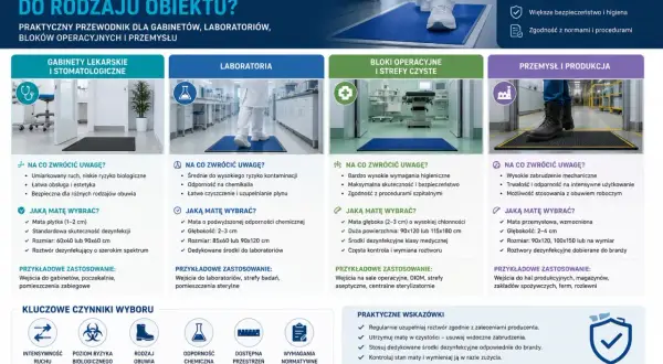 Jak sprzedawać maty dezynfekcyjne? Przewodnik po doborze maty do gabinetów, laboratoriów, bloków operacyjnych i przemysłu.