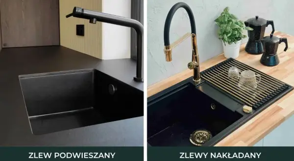 Dwa rodzaje czarnych zlewów kuchennych: podwieszany i nakładany. Dowiedz się, jak wyciąć dziurę w blacie na zlew.