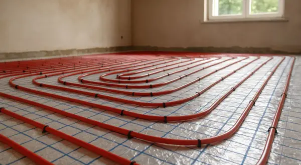 Tubature rosse per riscaldamento a pavimento, un investimento per il futuro. Il costo dell'impianto a pavimento è ammortizzato dal comfort e dal risparmio energetico.