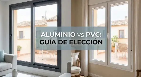 Comparativa de ventanas de aluminio o PVC. Guía para elegir la mejor opción para tu hogar, mostrando un interior moderno con vistas a un patio.