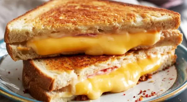 Idealny ser do tostów? Ten roztopiony, ciągnący się cheddar z szynką to marzenie!