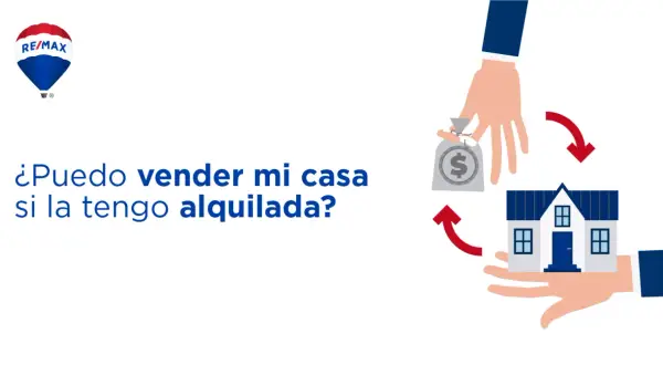 Ilustración sobre derechos del inquilino en caso de venta. Una mano entrega una bolsa de dinero y otra recibe una casa.