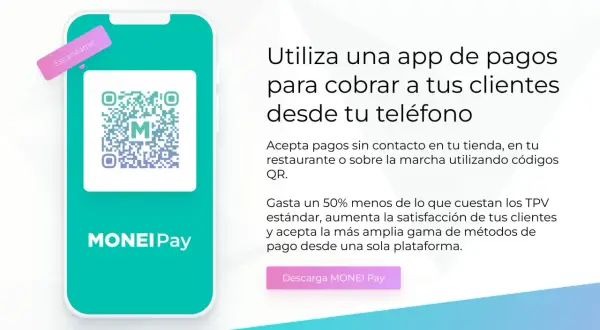 Móvil con código QR para checkout en tienda online. Cobra a tus clientes fácilmente con MONEI Pay.