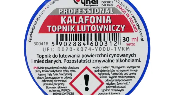 Profesjonalny topnik lutowniczy z kalafonią. Do powierzchni cynowanych i miedzianych. Zmywalny alkoholami.