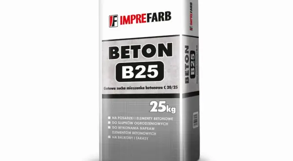 Worek betonu B25 marki IMPREFARB, gotowa sucha mieszanka 25kg do budowy, napraw i elementów betonowych.