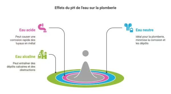 L'eau acide corrode les tuyaux, l'eau alcaline cause des dépôts. L'eau neutre est idéale pour la plomberie. Quel est le pH de l'eau ?