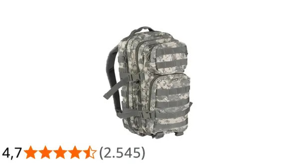 Mochila Miltec 50L con camuflaje digital, ideal para aventuras al aire libre.
