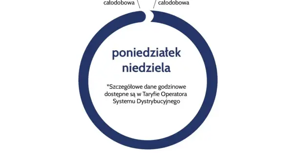 Grafika przedstawia okrąg z napisem "poniedziałek niedziela", symbolizujący całodobową strefę działania.