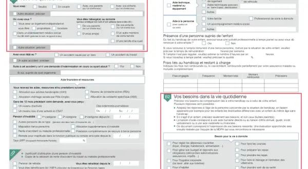 Formulaire pour une demande de carte d'invalidité, section "Votre vie quotidienne".