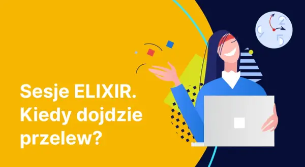 Kobieta z laptopem i zegarem na tle grafiki. Sesje ELIX i księgowanie w BNP Paribas.