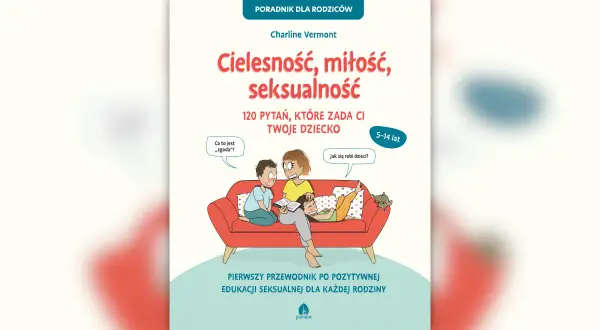 Okładka książki "Cielesność, miłość, seksualność" dla rodziców, z ilustracją rodziny na kanapie dyskutującej o trudnych tematach.
