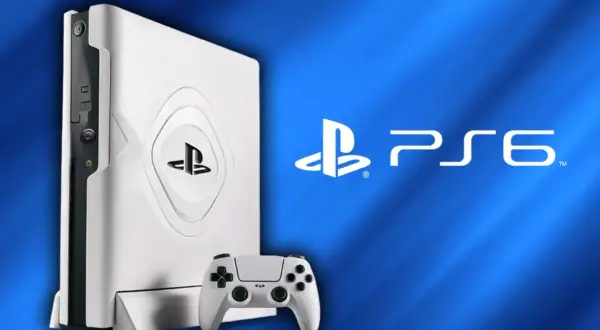 Biała konsola PlayStation 6 z kontrolerem, obok logo PS6. Kiedy premiera?