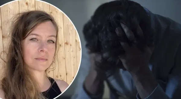 Kvinna med bekymrad blick bredvid en man som håller huvudet i händerna, en bild som kan symbolisera sommar depression.