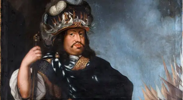 Karl X Gustav, en mäktig kung med en imponerande hatt, bär rustning och håller en spira. Hans ansikte är fyllt av pondus, men hur dog Karl X Gustav?