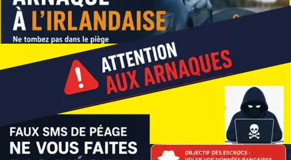 Attention aux arnaques ! Ne tombez pas dans le piège des faux SMS de péage. L'objectif des escrocs est de voler vos données bancaires. Tentative d'escroquerie code pénal.