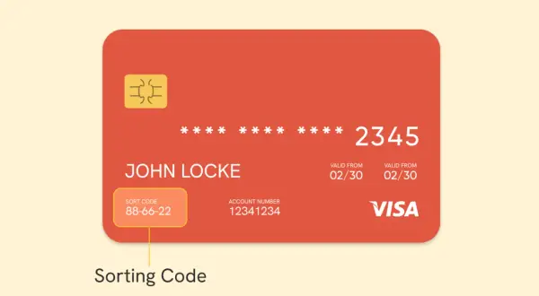 Karta bankowa z danymi Johna Locke'a, numerem konta 12341234 i numerem 88-66-22, który jest sort code.