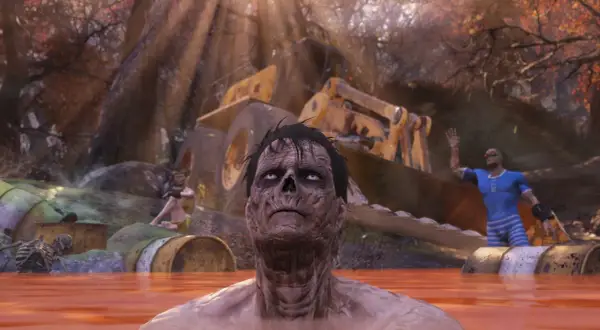 Postapokaliptyczny krajobraz, zmutowany człowiek w wodzie, koparka i szkielet. Kiedy fallout 5?