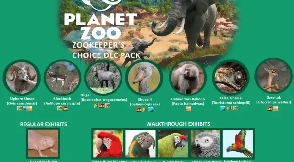 Planet Zoo: Zookeeper's Choice DLC Pack prezentuje nowe zwierzęta, takie jak owca gruboroga, nilgai, pawian i inne.