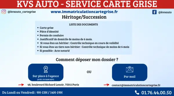 KVS Auto vous aide pour votre carte grise suite à un héritage ou une succession. Documents requis et démarches expliqués.