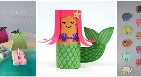 Barchette di sughero con vele scintillanti, sirena di cartone e simpatici elefantini decorativi: idee per lavoretti facili e creativi.