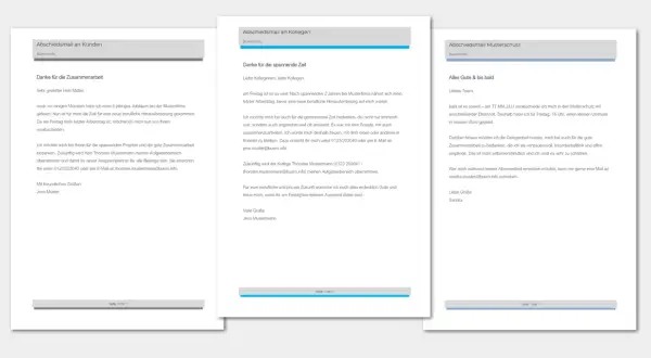 Abschiedsmail an Kollegen: Jens Muster bedankt sich für die gemeinsame Zeit und wünscht alles Gute.