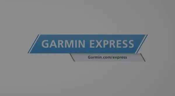 Niebieski baner z napisem GARMIN EXPRESS i adresem Garmin.com/express.
