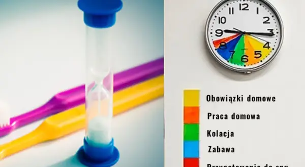 Klepsydra i kolorowy zegar pomagają jak nauczyć dziecko cierpliwości, wizualizując czas na obowiązki, naukę i zabawę.