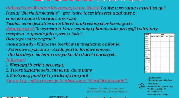 Gra "Bierki Królewskie" to strategiczna zabawa z punktacją, gdzie zbierasz bierki, tworzysz sekwencje i zdobywasz punkty.