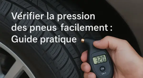 Main d'une personne utilisant un appareil pour vérifier le tableau pression pneu voiture. Le pneu est visible en arrière-plan.