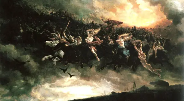 Valkyrior rider genom himlen, en dramatisk scen som påminner om Tors vagn.