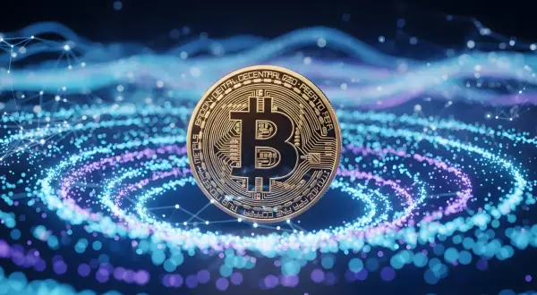 Złoty Bitcoin na tle cyfrowej sieci, symbolizujący technologię blockchain, co to jest i jak działa.