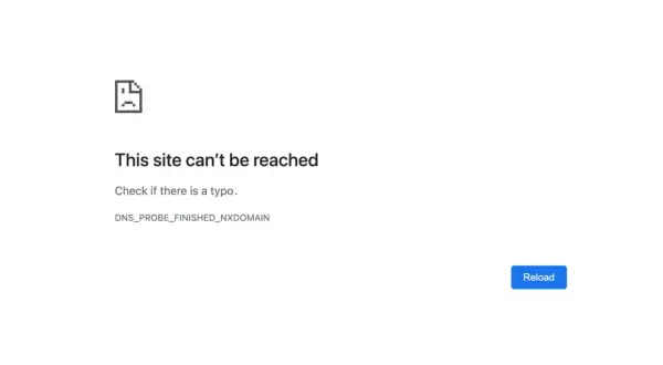 Błąd połączenia: DNS_PROBE_FINISHED_NXDOMAIN. Strona nieosiągalna. Sprawdź pisownię adresu.