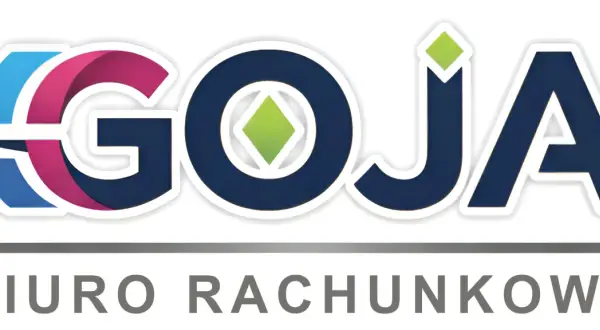 Logo "GOJA BIURO RACHUNKOWE" z kolorowymi literami i zielonym rombem.