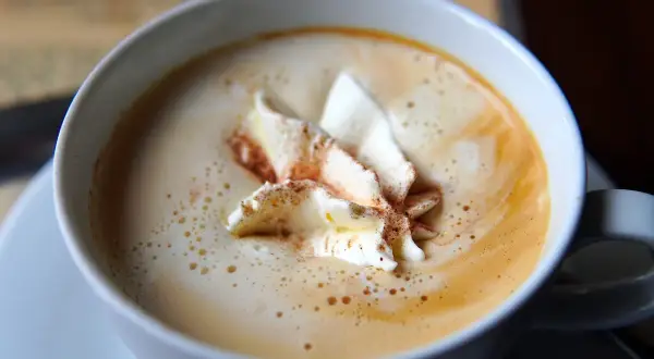 Un cappuccino cremoso con panna montata e cannella, perfetto per chi vuole imparare come fare il cappuccino con la macchina del caffè.