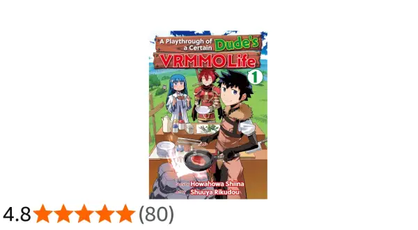 Manga-Cover: Ein Dude kocht in seinem VRMMO-Leben. Drei Charaktere, einer brät Fleisch.