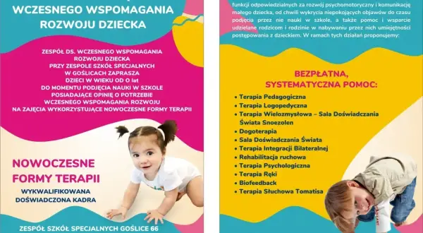Orzeczenie o wczesnym wspomaganiu rozwoju daje bezpłatną, systematyczną pomoc dla dzieci od 0 lat. Oferujemy nowoczesne formy terapii.